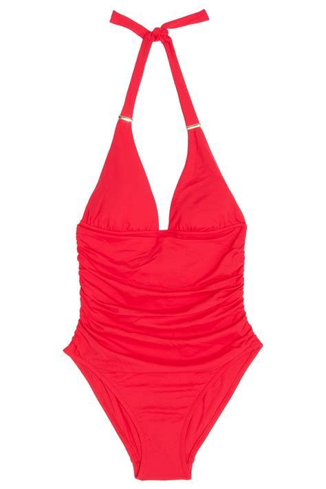 Melissa Odabash Halter Ruched One Piece Swimsuit In Red Lyst