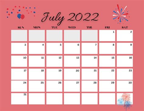 Printable July 2022 Calendar Printable July Calendar 2022 Etsy