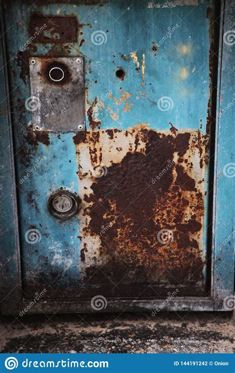 Rusted Metal Sheet Door In Blue Stock Photo Image Of Color Aged