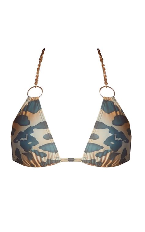 Teal Leopard Chain Halterneck Bikini Top Prettylittlething Qa