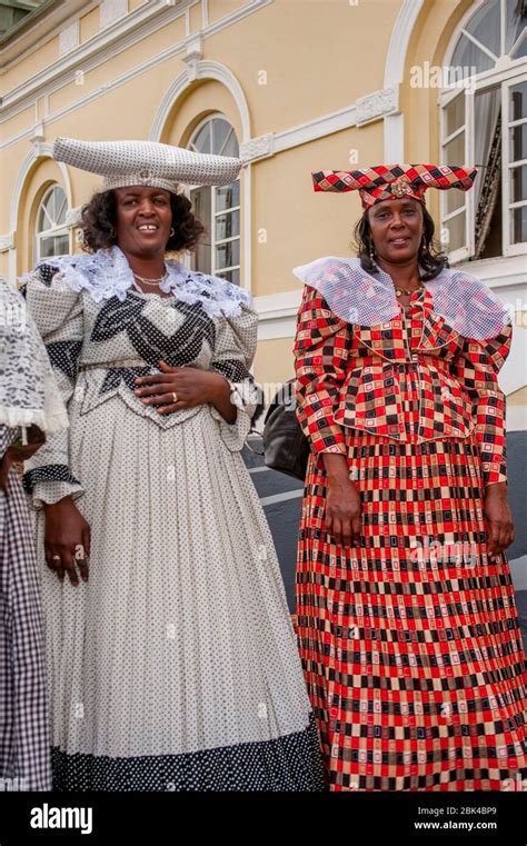 Two Herero Women In Their Traditional Dress In Swakomund Namibia Stock