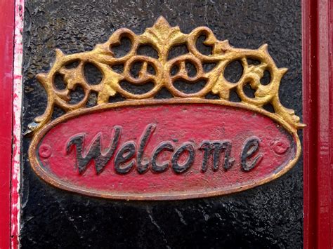 Welcome Plate On Doorway Free Stock Photo Public Domain Pictures