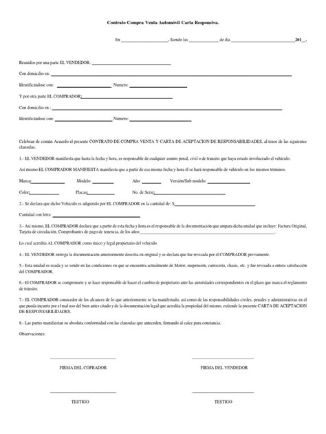Contrato Compra Venta Automóvil Carta Responsivadocx Automotive