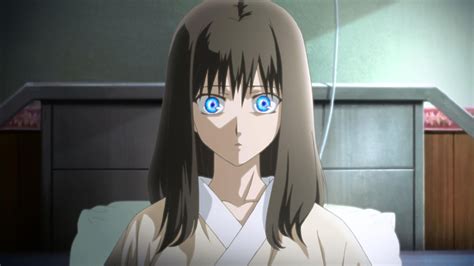 An Anime Character With Blue Eyes Staring At The Camera