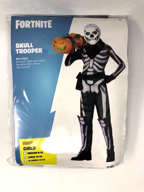 Fortnite Skull Trooper Kids Size L Halloween Costume Sz 12 14 In Hand