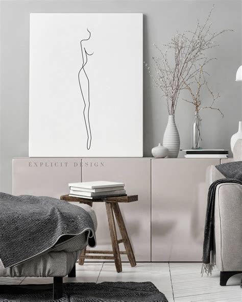 Abstract One Line Feminine Figure Printable Minimalist Nude Woman Body Profile Art Naked