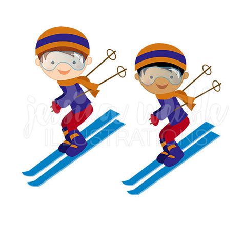 Boy Downhill Skier Cute Digital Clipart Winter Skiing Clip Etsy