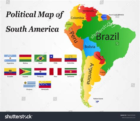 South America Political Division Map Name Stock Vector Royalty Free