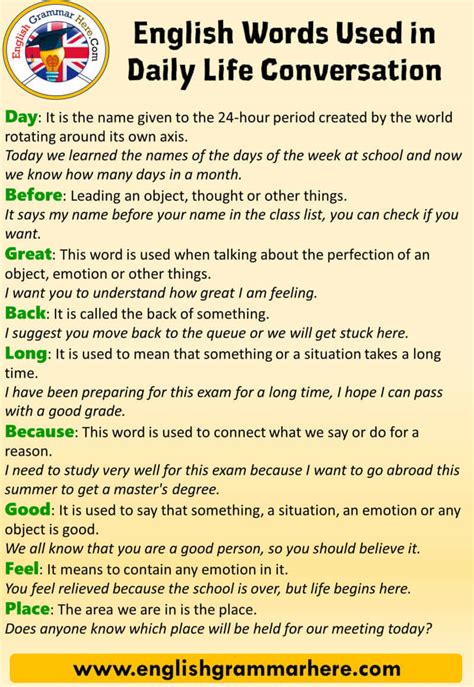 English Words Used In Daily Life Conversation English Grammar Here