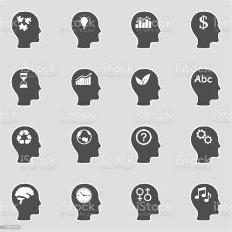 Thinking Heads Icons Sticker Design Vector Illustration Stock