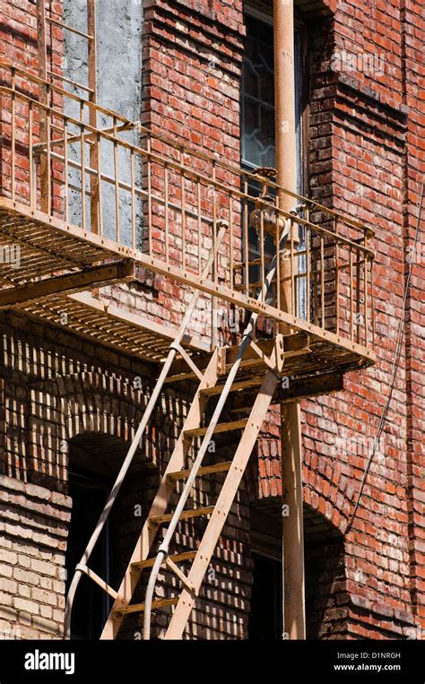 Fire Escape On An Old Red Brick Building In Chinatown San Francisco