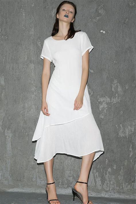 White Linen Dress Layered Long Floaty Romantic Prom Or Party Dress