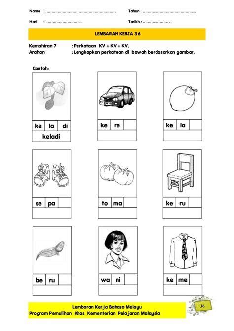 Lembaran Kerja Bm Pemulihan Khas Preschool Writing Grammar For Kids