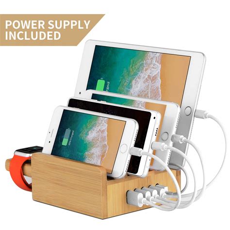 Buy Upow 5 Port Usb Charging Station Dock Apple Watch Stand Bamboo
