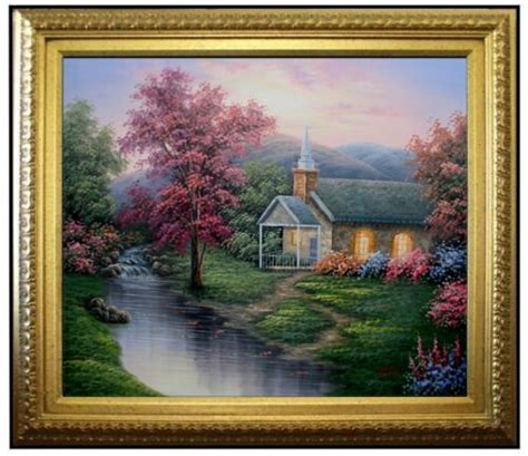 Framed Stream Side Chapel Repro Quality Hand Painted Oil Painting