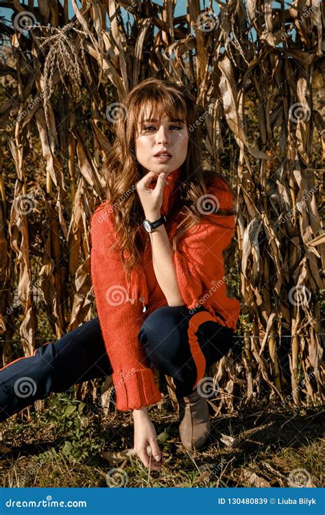 Young Happy Girl Showing Harvested Corn In The Field Stock Image Image Of Building Farmer