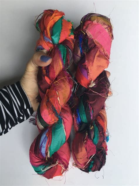 Recycled Silk Sari Ribbon Art Yarn Handmade Eco Friendly