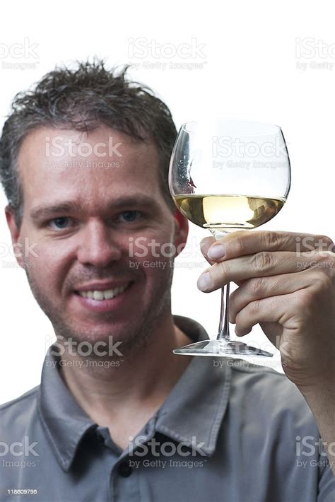 Man Holding Wine Glass Isolated On White Stock Photo Download Image