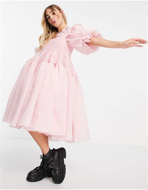 Sister Jane Eva Organza Smock Dress With Puff Sleeves In Pink Lyst