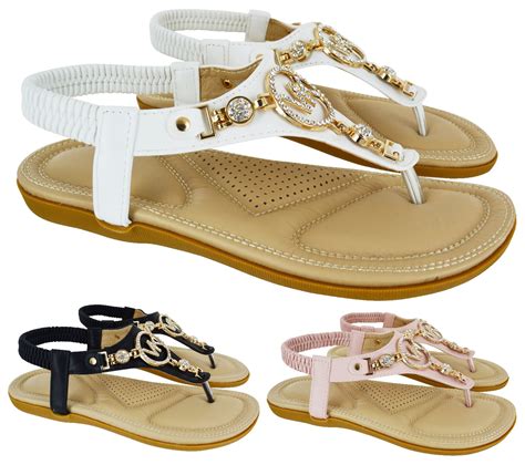 Ladies Womens Flat Comfort Diamante Summer Beach Dress Sandals Shoes