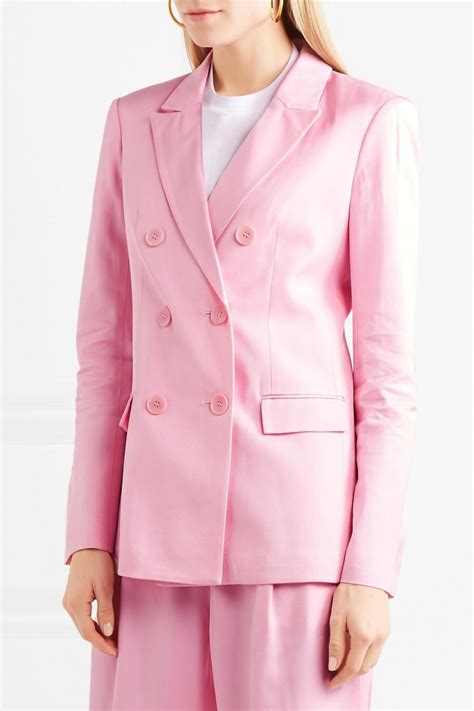 Womens Double Breasted Satin Twill Blazer Pink Tibi Suits Sojournalpix
