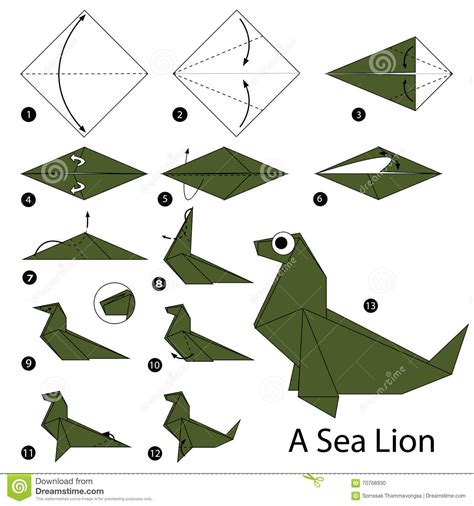 Step By Step Instructions How To Make Origami A Sea Lion Stock Vector