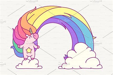 ♥ Vector Cute Rainbow Unicorn By Windmade On Creativemarket Cute