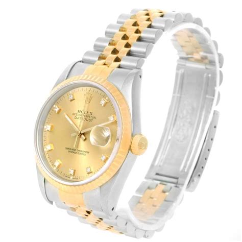 Rolex Datejust Steel 18k Yellow Gold Diamond Dial Watch 16233