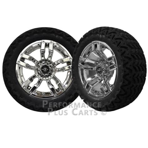 Velocity 14 Chrome Lifted Golf Cart Wheels With 23 At Tires Set Of