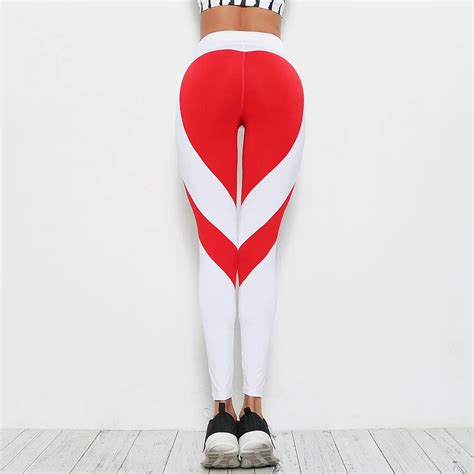 2017 New Autumn Women Leggings Fitness Love Heart Patchwork Pants High Waist Elastic Trousers