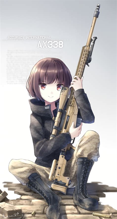 X Px Free Download HD Wallpaper Anime Anime Girls Gun Weapon Sniper Rifle Short