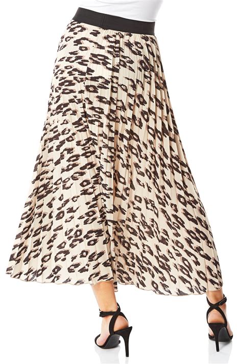 Animal Print Pleated Maxi Skirt In Brown Roman Originals Uk