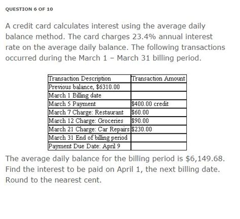 Currently, average credit card apr is around 16%. QUESTION 7 OF 10 A Credit Card Calculates Interest ... | Chegg.com