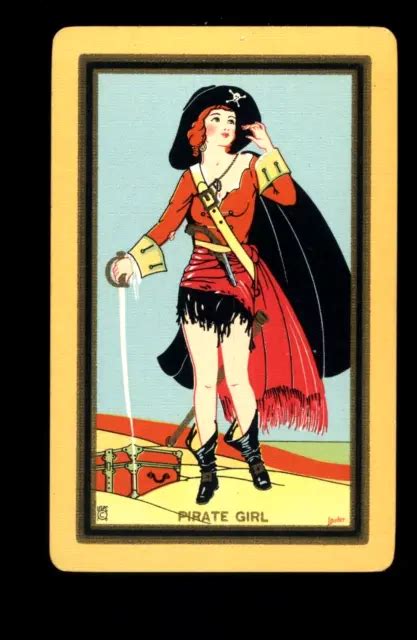 Art Deco Named Swap Playing Card Pirate Girl In Bucaneer Clothes