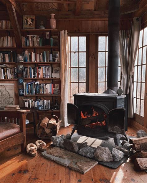 Bookshelf By The Wood Stove In A Cabin At New Hampshire 1080x1350