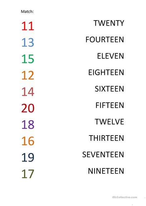 Number Matching Worksheets 11 20 Best Worksheet
