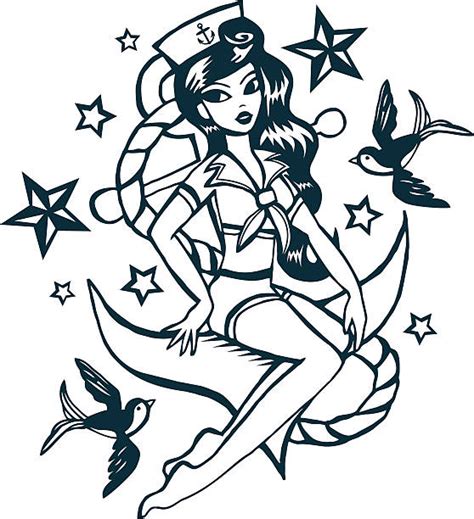 Sailor Pin Up Girl Tattoo Outline