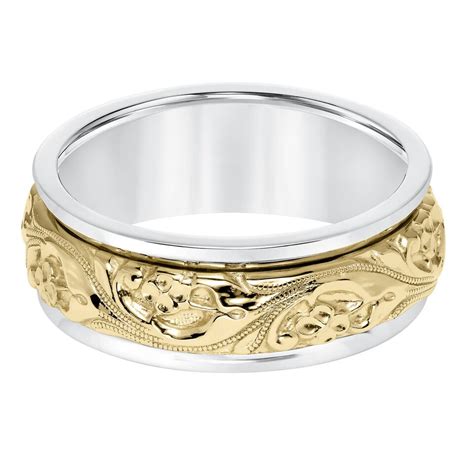 Artcarved Lyric 8mm Platinum And 18k Yellow Gold Inlaid Engraved Band