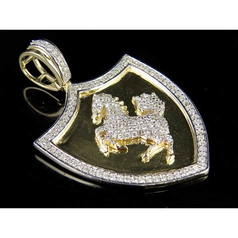 The logo is crowned with green, white and red stripes, which symbolize italian national colors. Jewelry Unlimited - 10K Yellow Gold Ferrari Logo Horse Shield Genuine Diamond Pendant Charm 1Ct ...