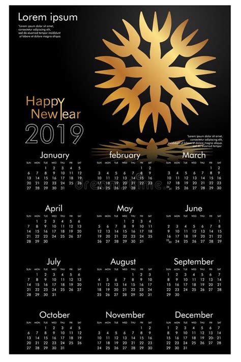 Design Calendar For 2019 Simple Golden Vector Ornaments With Black