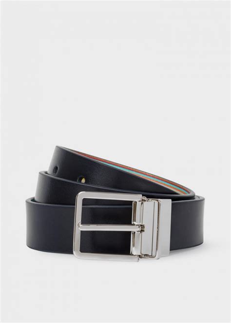 Paul Smith Signature Stripe And Navy Cut To Fit Reversible Leather Belt