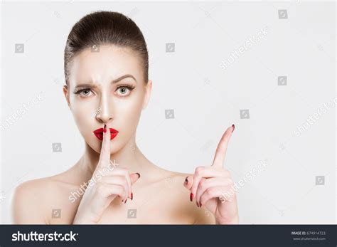 Woman Asking Silence Secrecy Finger On Stock Photo 674914723 Shutterstock