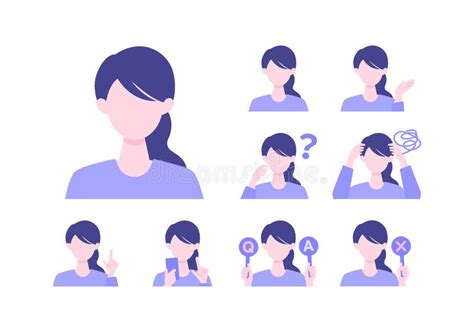 Young Woman Cartoon Character Head Collection Set People Face Profiles