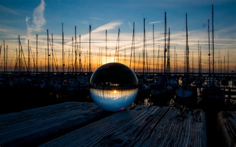 Download Wallpaper 3840x2400 Ball Glass Reflection Sunset Pier 4k