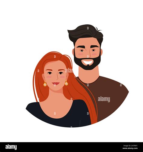 Beautiful Couple Young Woman And Man Portraits Vector Illustration In Flat Style Stock Vector