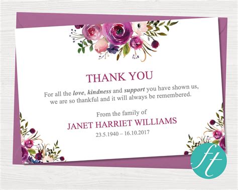 Printable Free Funeral Thank You Cards Templates