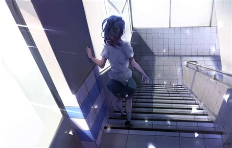 Wallpaper Girl Anime Art Ladder Form Schoolgirl Lien Tsu Images