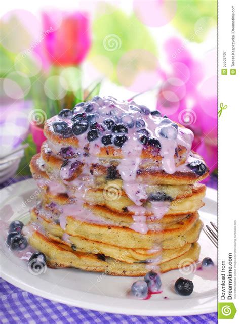 American Pancakes With Blueberry And Yogurt Stock Image