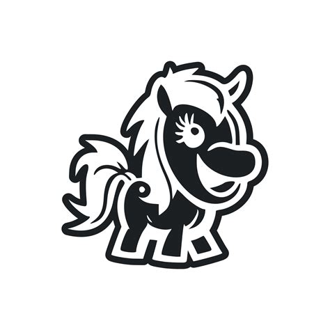 Black And White Basic Logo With An Adorable Cheerful Pony 19978063