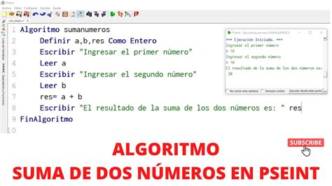 Algoritmo en Pseint Suma de dos números YouTube